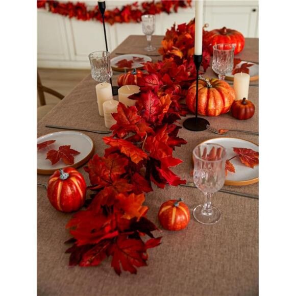 6PCS Artificial Maple Leaf Garland - 5.6Ft Autumn Red Fall Decor - Picture 2 of 8